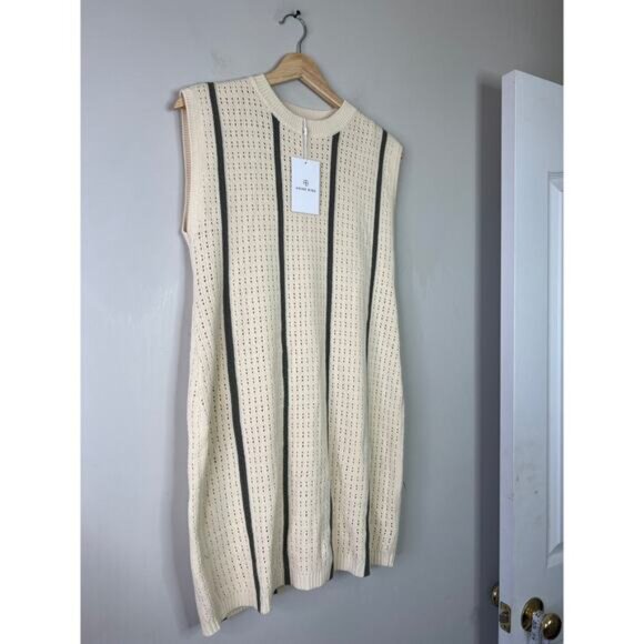 NWT Anine Bing Lanie Mini Dress Women's Ivory and Army Green Stripe Size: Medium - Picture 4 of 11